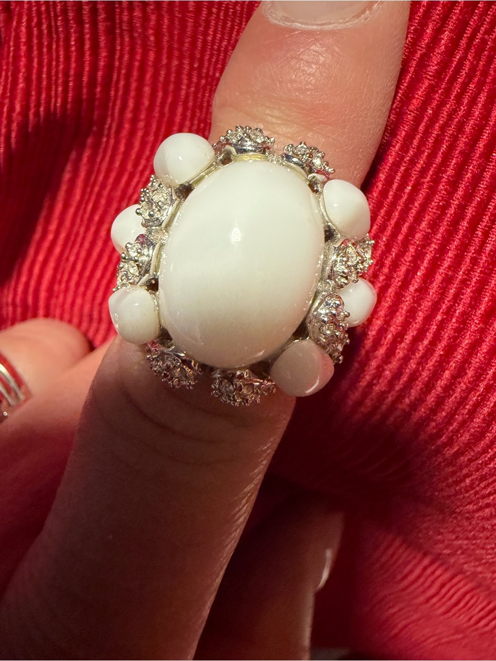 Park Lane White Cabochon Crystal Statement Ring Size 8